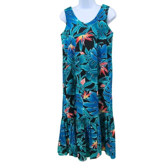VTG 90s Hilo Hattie Floral Island Midi Dress Resort Cruise Hawaiian Vacation - Picture 1 of 9